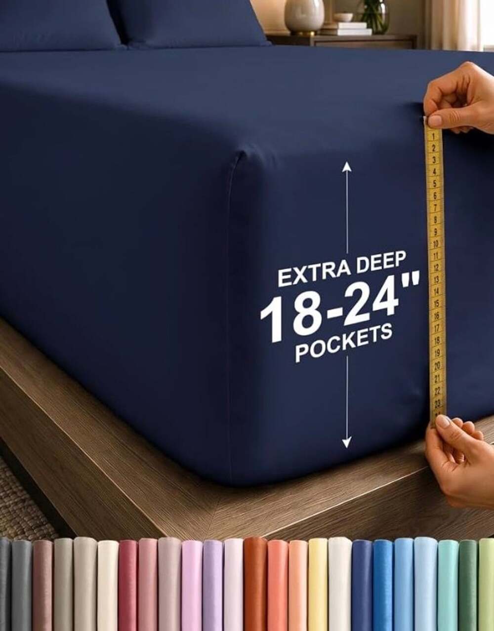 CGK Linens Extra Deep Fitted Sheet Twin XL Navy Blue